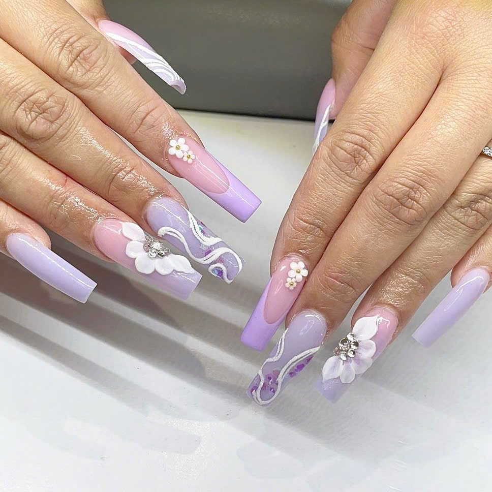 Finished soft gel extension set with glossy top coat at Nail Bar 12